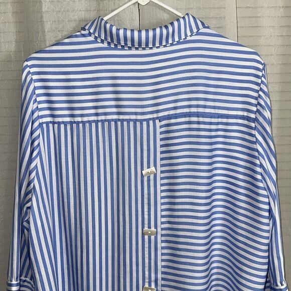 Soft Surroundings 1X On Pointe Palace Blue White Striped Button Details Tunic - Picture 11 of 16